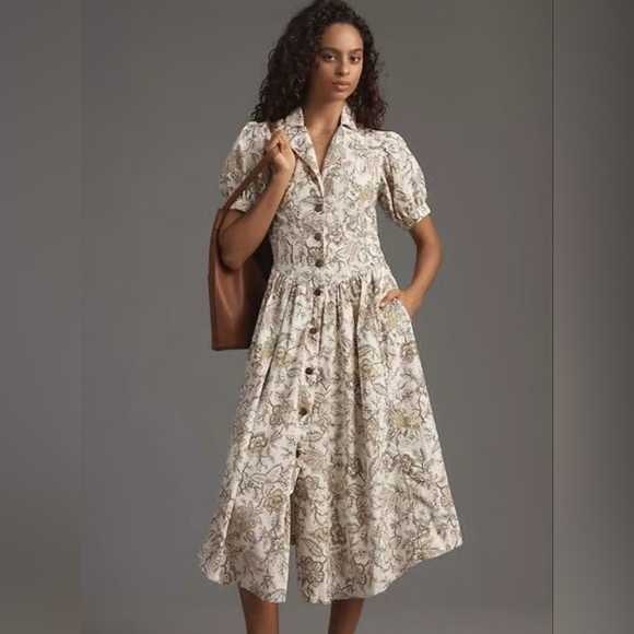 Anthropologie Pilcro fine-waled corduroy floral drop waist dress RUNS SMALL - Picture 1 of 8